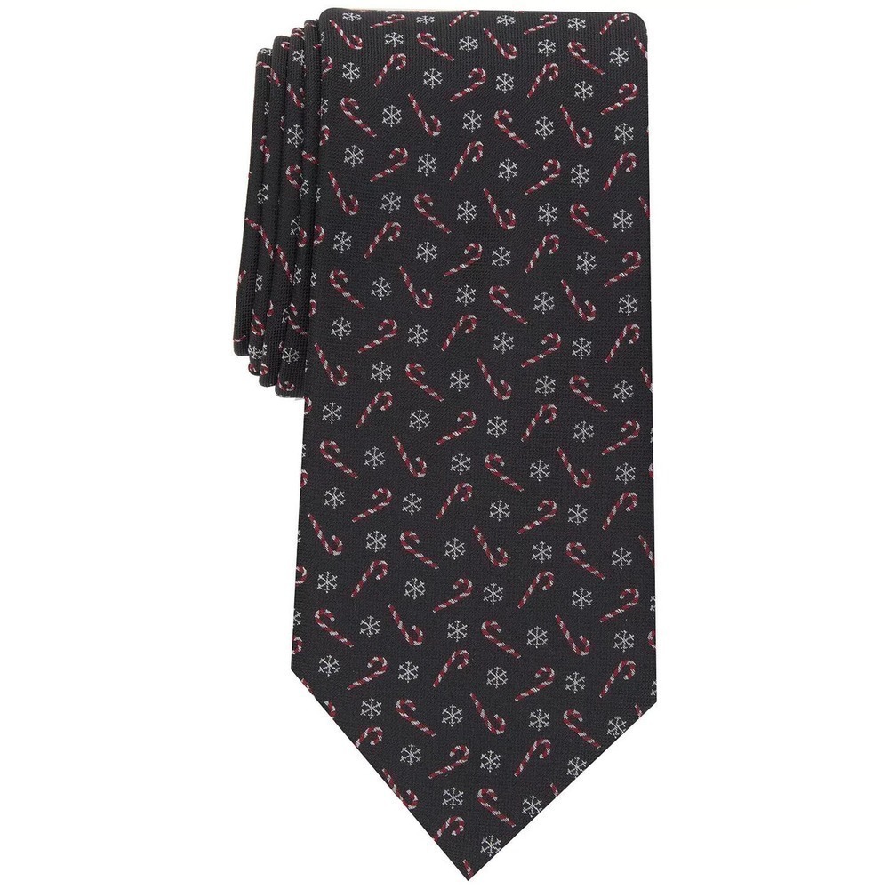 Club Room Black Red Men's Snowflake Candy Cane Tie